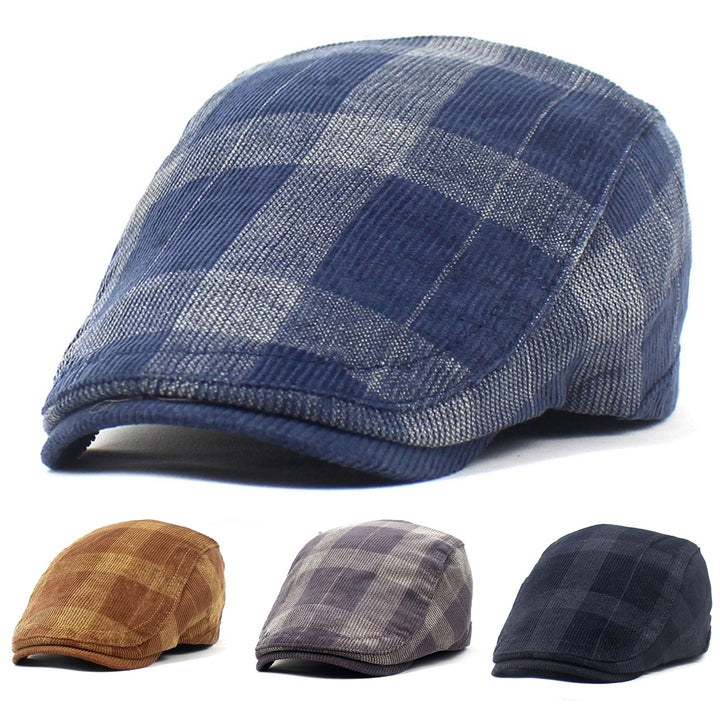 Newsboy Cap Retro Plaid Thick Soft Breathable Keep Warm Comfortable Autumn Winter Men Beret Flat Hat for Hunting Image 1