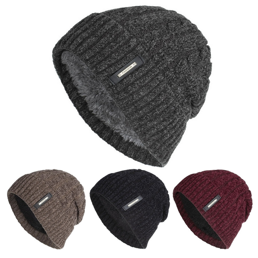 Knitted Hat Handmade Stretchy Fashion Letter Decor Thickened Solid Color Cold Resistant Woolen Yarn Autumn Winter Men Image 1