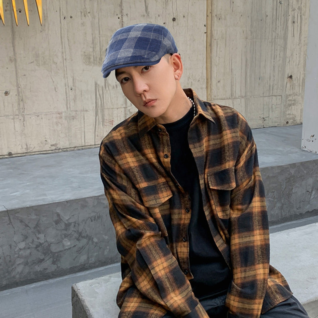 Newsboy Cap Retro Plaid Thick Soft Breathable Keep Warm Comfortable Autumn Winter Men Beret Flat Hat for Hunting Image 6