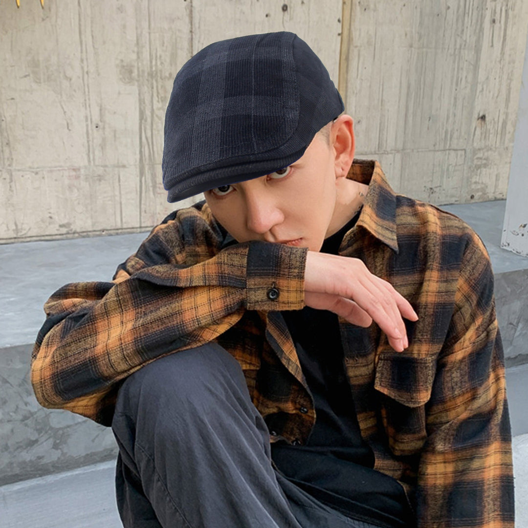 Newsboy Cap Retro Plaid Thick Soft Breathable Keep Warm Comfortable Autumn Winter Men Beret Flat Hat for Hunting Image 7