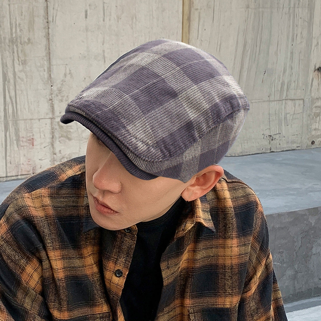 Newsboy Cap Retro Plaid Thick Soft Breathable Keep Warm Comfortable Autumn Winter Men Beret Flat Hat for Hunting Image 8