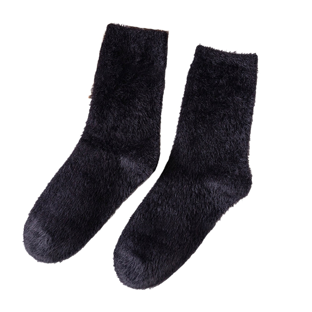 1 Pair Women Winter Socks Soft Bouncy Cozy Solid Color Thicken Keep Warm Plush Fluffy High Elasticity Stockings for Image 2