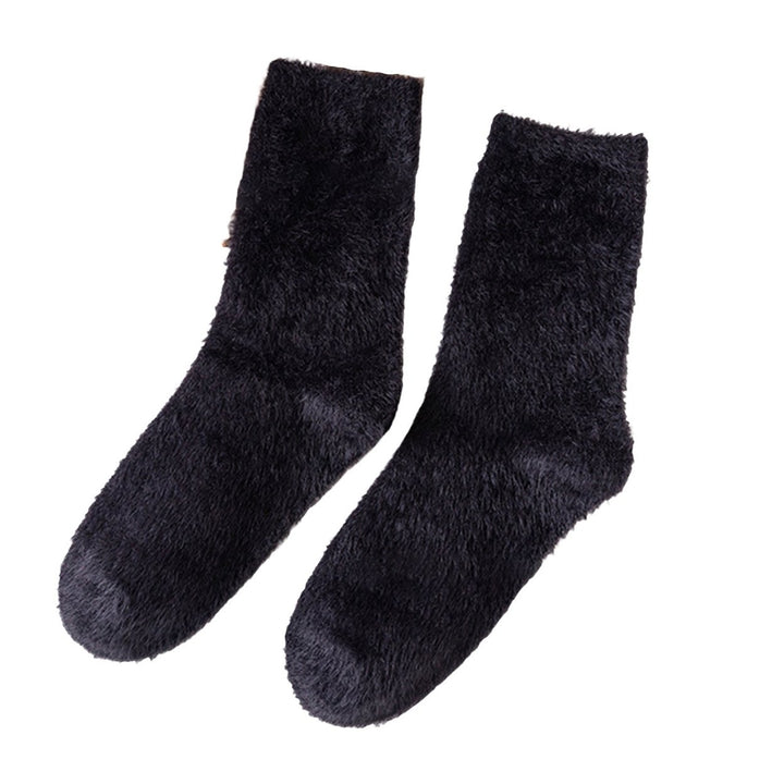 1 Pair Women Winter Socks Soft Bouncy Cozy Solid Color Thicken Keep Warm Plush Fluffy High Elasticity Stockings for Image 1