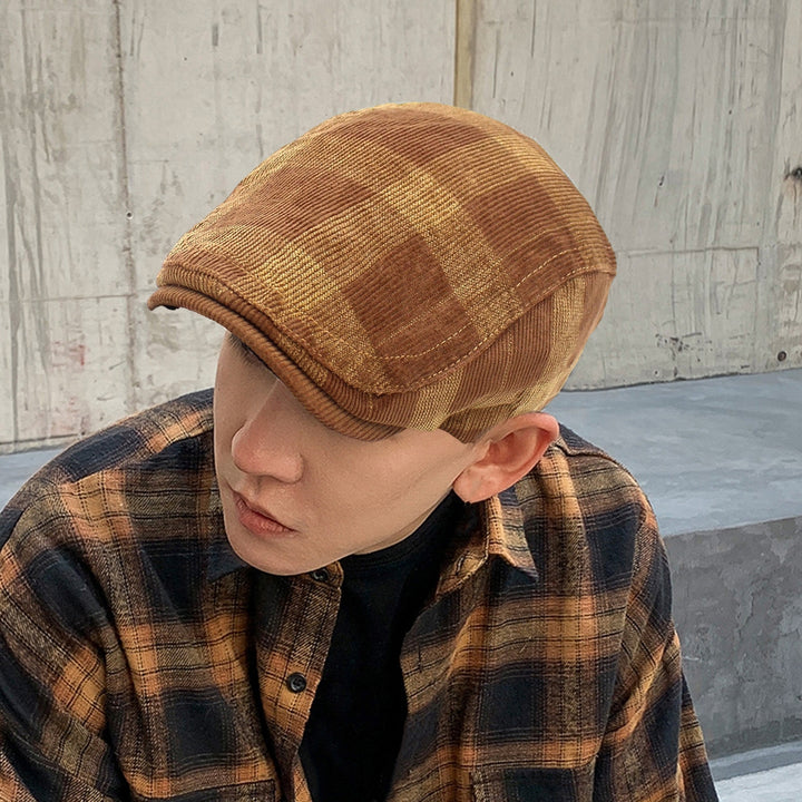 Newsboy Cap Retro Plaid Thick Soft Breathable Keep Warm Comfortable Autumn Winter Men Beret Flat Hat for Hunting Image 9