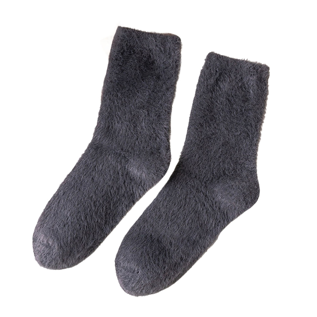 1 Pair Women Winter Socks Soft Bouncy Cozy Solid Color Thicken Keep Warm Plush Fluffy High Elasticity Stockings for Image 3