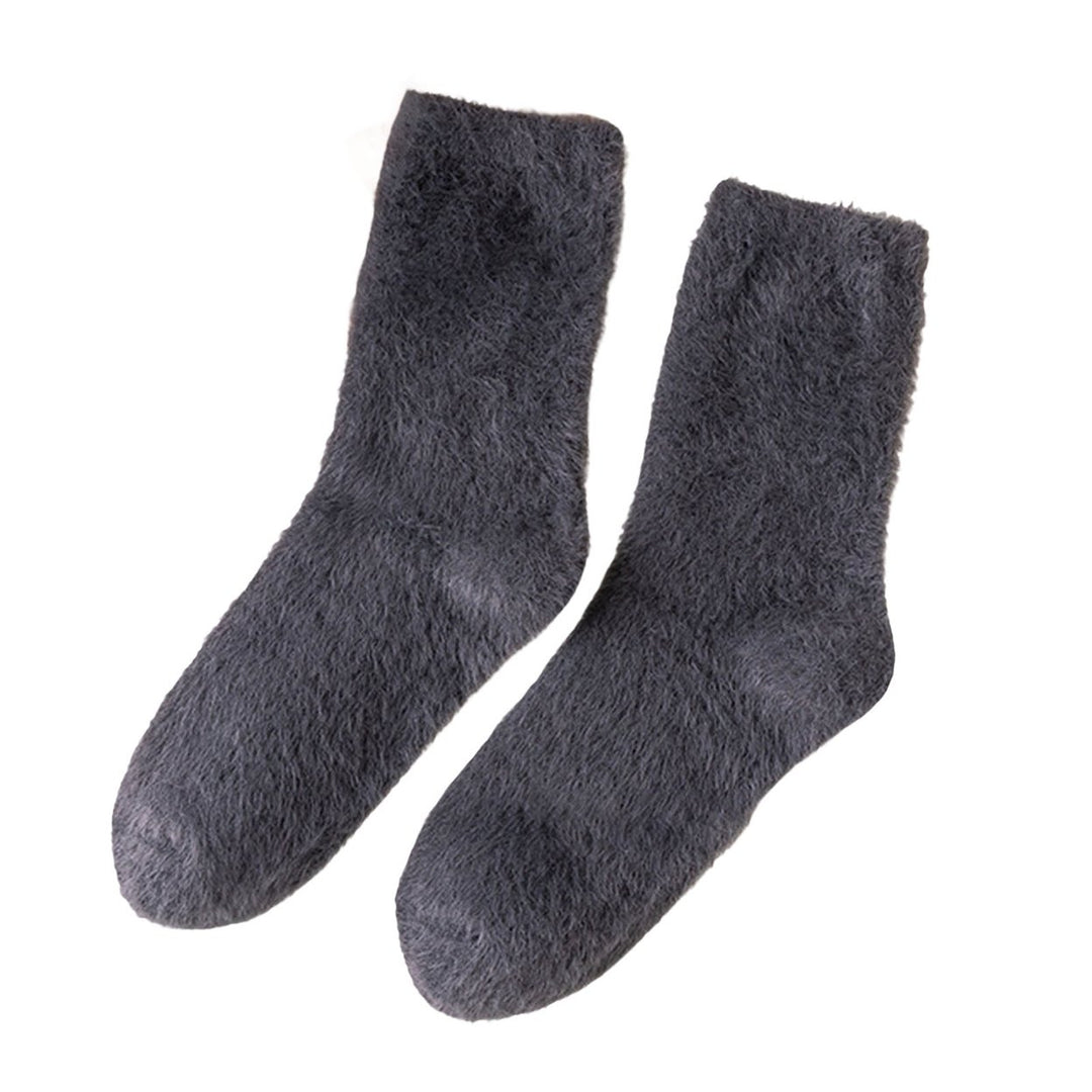 1 Pair Women Winter Socks Soft Bouncy Cozy Solid Color Thicken Keep Warm Plush Fluffy High Elasticity Stockings for Image 1