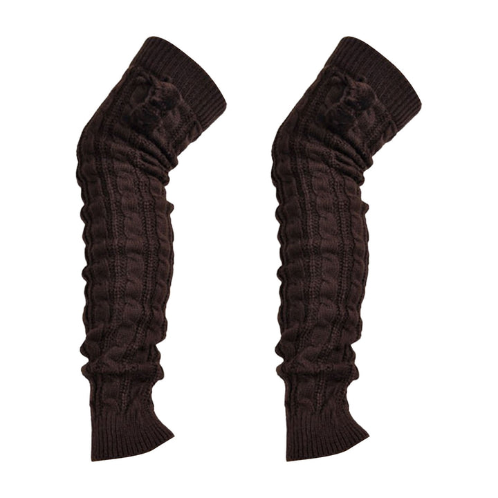 1 Pair Leg Warmers Knitted Lace-up Pompoms Over Knee Stretchy Soft Keep Warm Solid Color Autumn Winter Women Boot Image 4