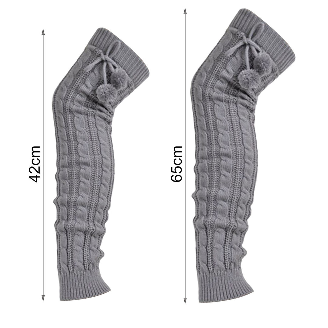 1 Pair Leg Warmers Knitted Lace-up Pompoms Over Knee Stretchy Soft Keep Warm Solid Color Autumn Winter Women Boot Image 11