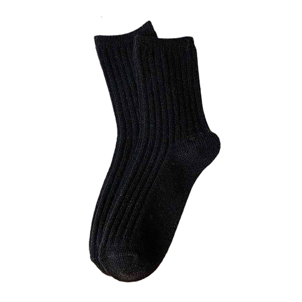 1 Pair Mid Calf Socks Stretchy Soft Sweat Absorbing Non-slip Comfortable Keep Warm Solid Color Winter Thermal Women Image 2