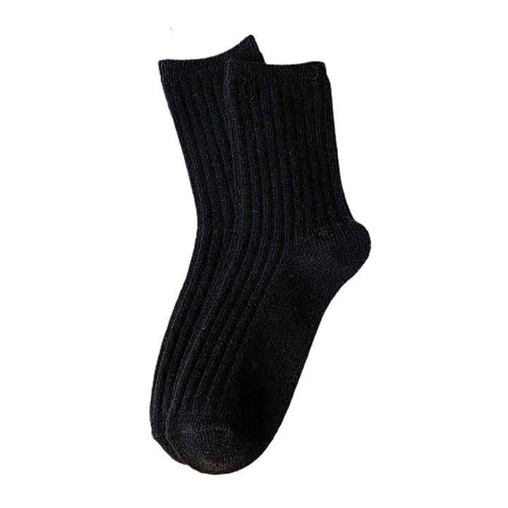 1 Pair Mid Calf Socks Stretchy Soft Sweat Absorbing Non-slip Comfortable Keep Warm Solid Color Winter Thermal Women Image 1