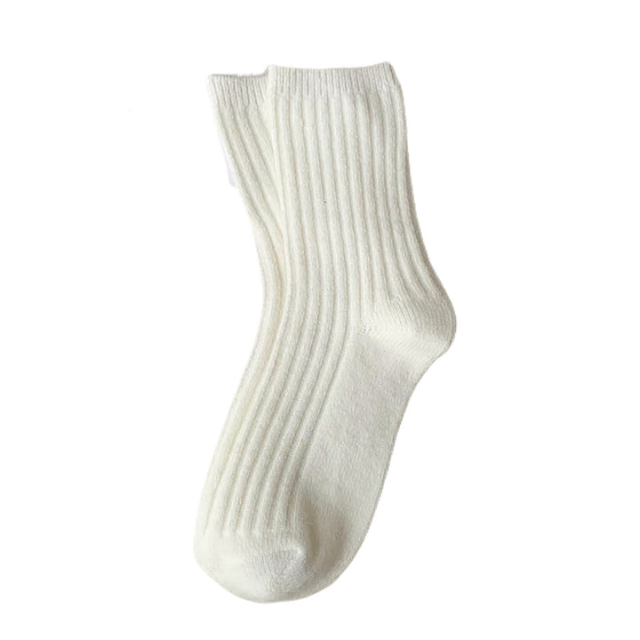 1 Pair Mid Calf Socks Stretchy Soft Sweat Absorbing Non-slip Comfortable Keep Warm Solid Color Winter Thermal Women Image 3