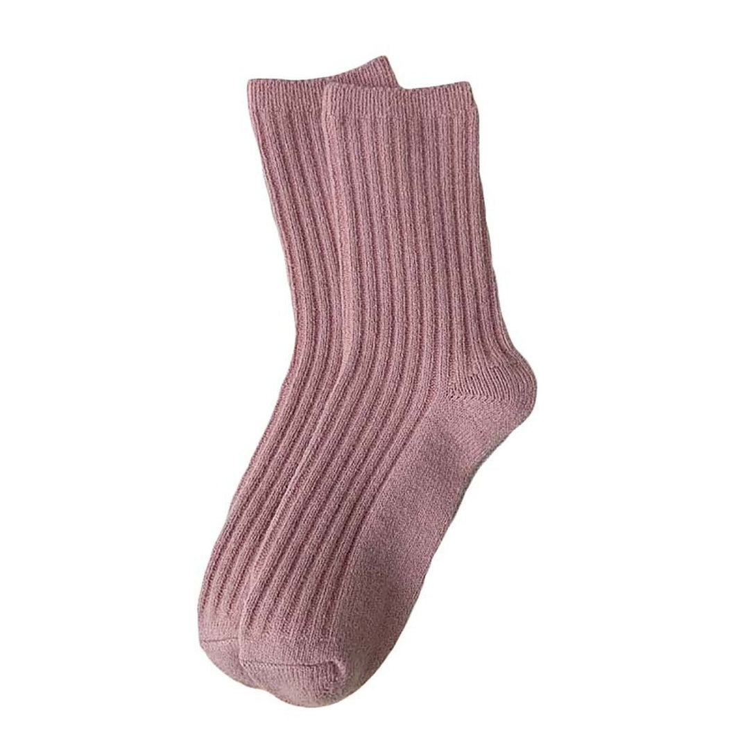 1 Pair Mid Calf Socks Stretchy Soft Sweat Absorbing Non-slip Comfortable Keep Warm Solid Color Winter Thermal Women Image 1