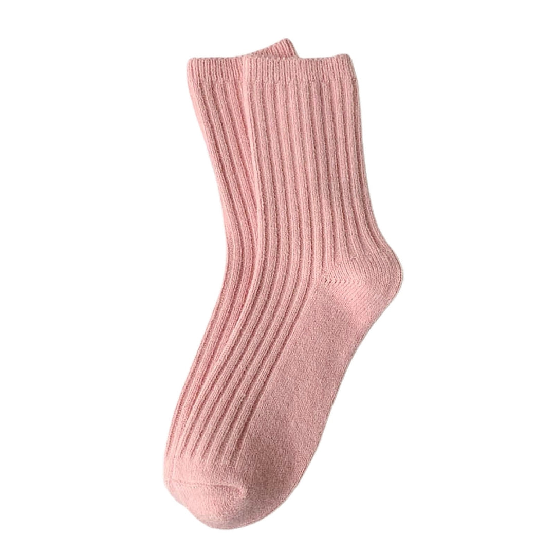 1 Pair Mid Calf Socks Stretchy Soft Sweat Absorbing Non-slip Comfortable Keep Warm Solid Color Winter Thermal Women Image 4