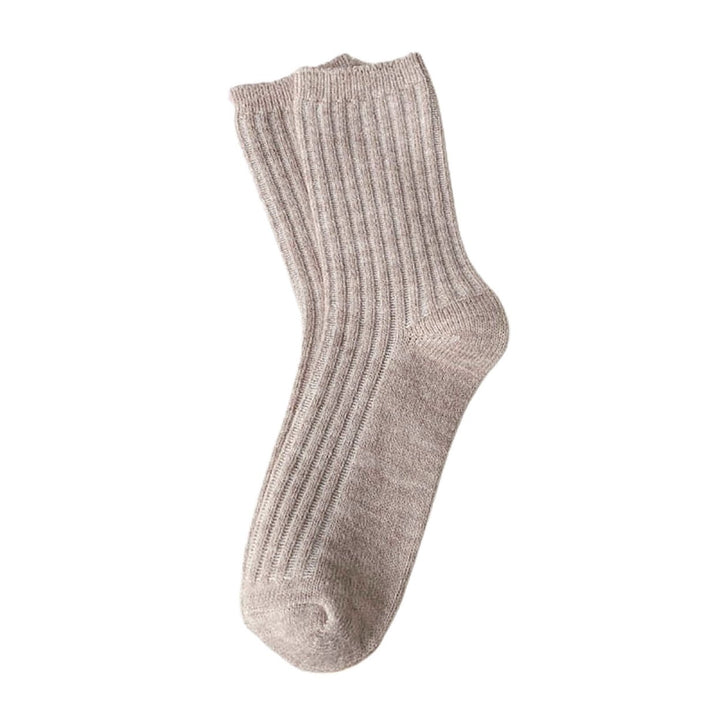 1 Pair Mid Calf Socks Stretchy Soft Sweat Absorbing Non-slip Comfortable Keep Warm Solid Color Winter Thermal Women Image 1