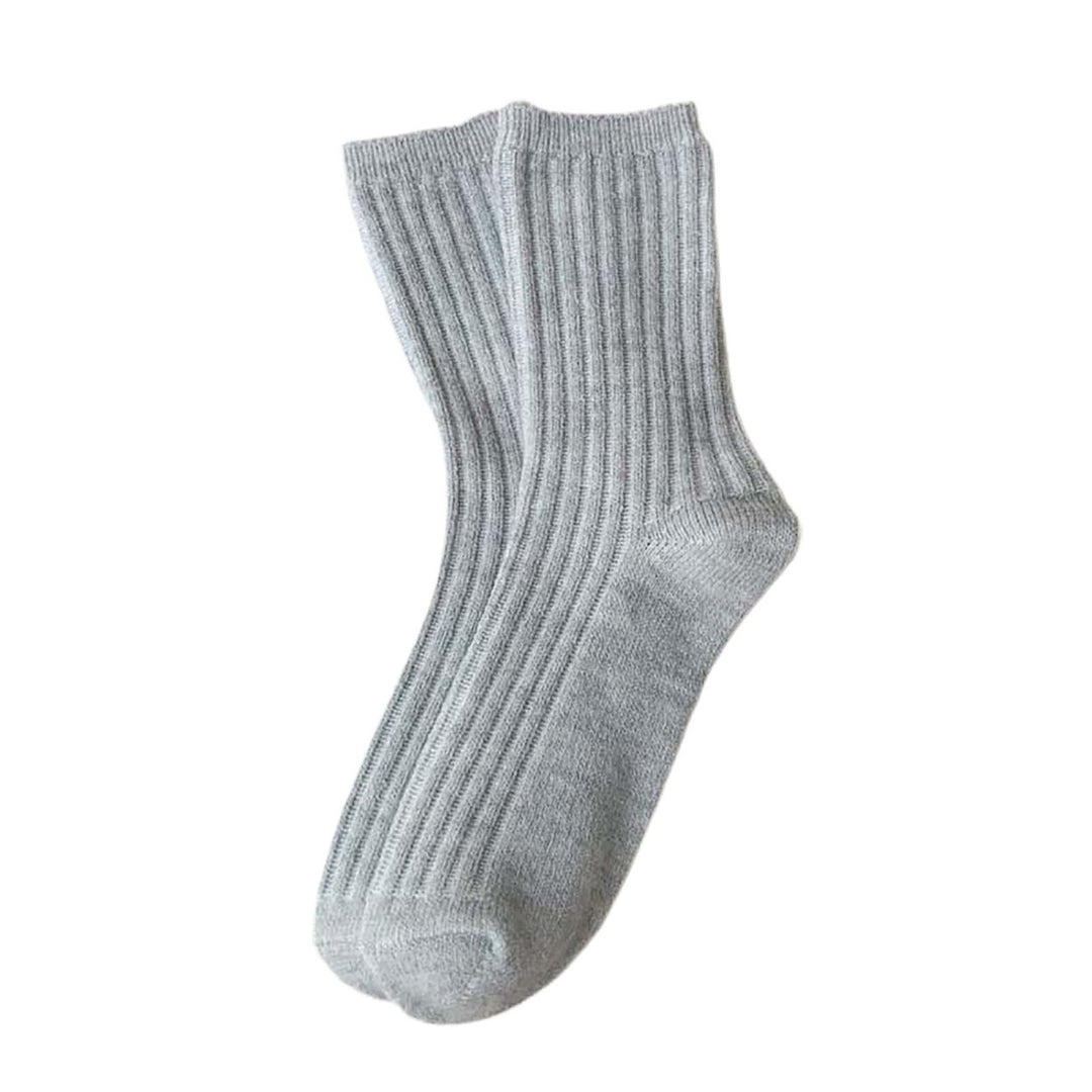 1 Pair Mid Calf Socks Stretchy Soft Sweat Absorbing Non-slip Comfortable Keep Warm Solid Color Winter Thermal Women Image 1