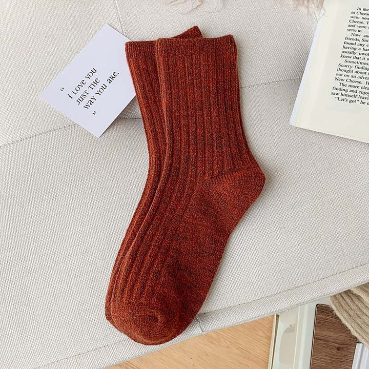 1 Pair Mid Calf Socks Stretchy Soft Sweat Absorbing Non-slip Comfortable Keep Warm Solid Color Winter Thermal Women Image 8