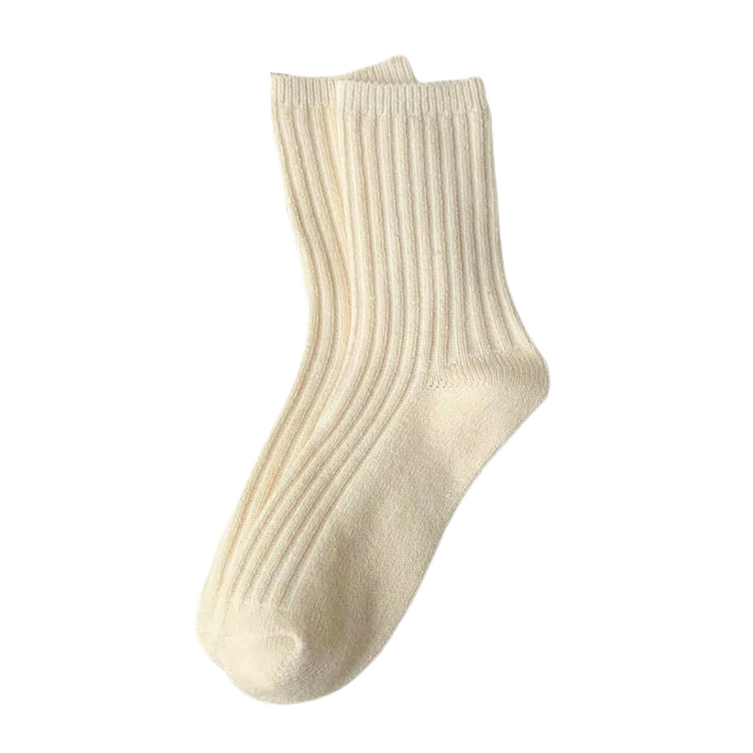 1 Pair Mid Calf Socks Stretchy Soft Sweat Absorbing Non-slip Comfortable Keep Warm Solid Color Winter Thermal Women Image 9