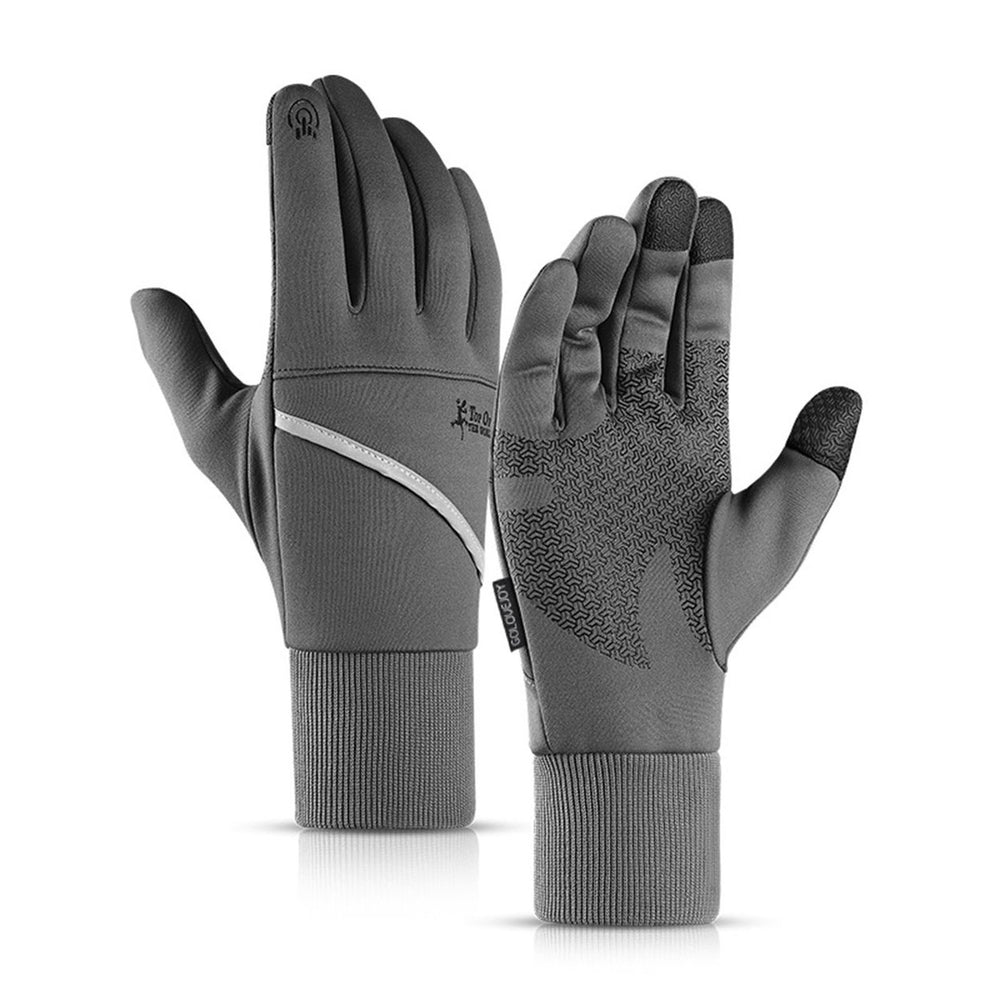 1 Pair Plush Lining Ribbed Cuffs Reflective Strip Men Gloves with Storage Bag Winter Windproof Touch Screen Non-slip Image 2