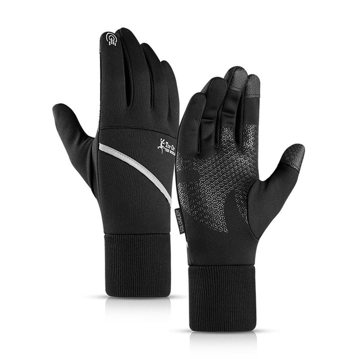 1 Pair Plush Lining Ribbed Cuffs Reflective Strip Men Gloves with Storage Bag Winter Windproof Touch Screen Non-slip Image 3