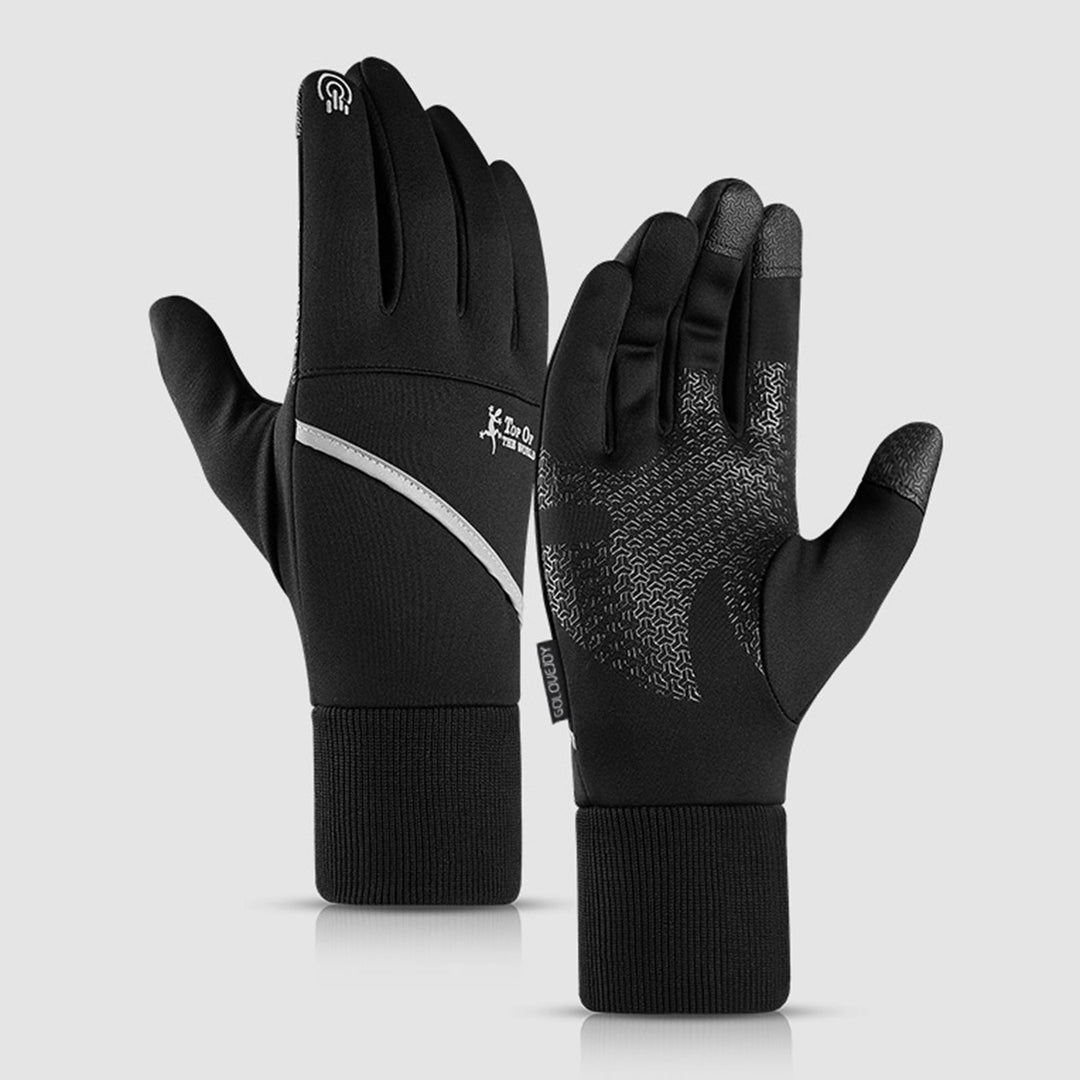 1 Pair Plush Lining Ribbed Cuffs Reflective Strip Men Gloves with Storage Bag Winter Windproof Touch Screen Non-slip Image 9