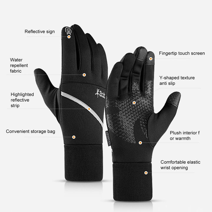 1 Pair Plush Lining Ribbed Cuffs Reflective Strip Men Gloves with Storage Bag Winter Windproof Touch Screen Non-slip Image 11