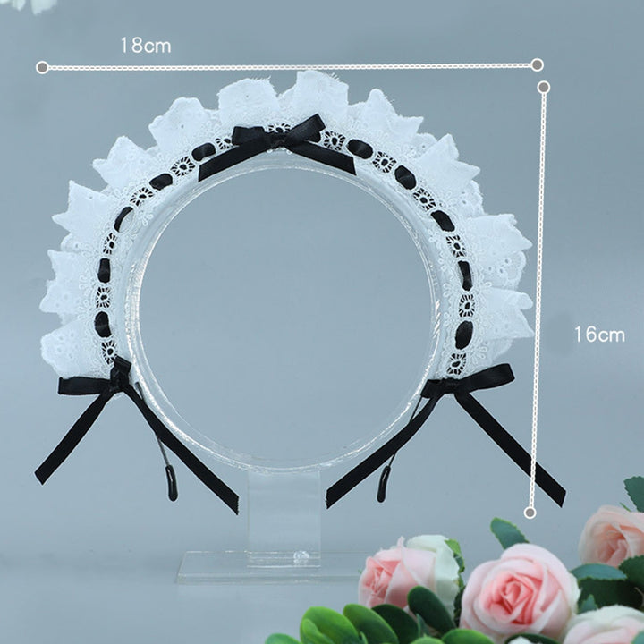 Women Headband Lolita Style Lace Hollow Out Bow-knot Shirring Cosplay Cartoon Maid Anime Hair Band Photography Prop Image 10