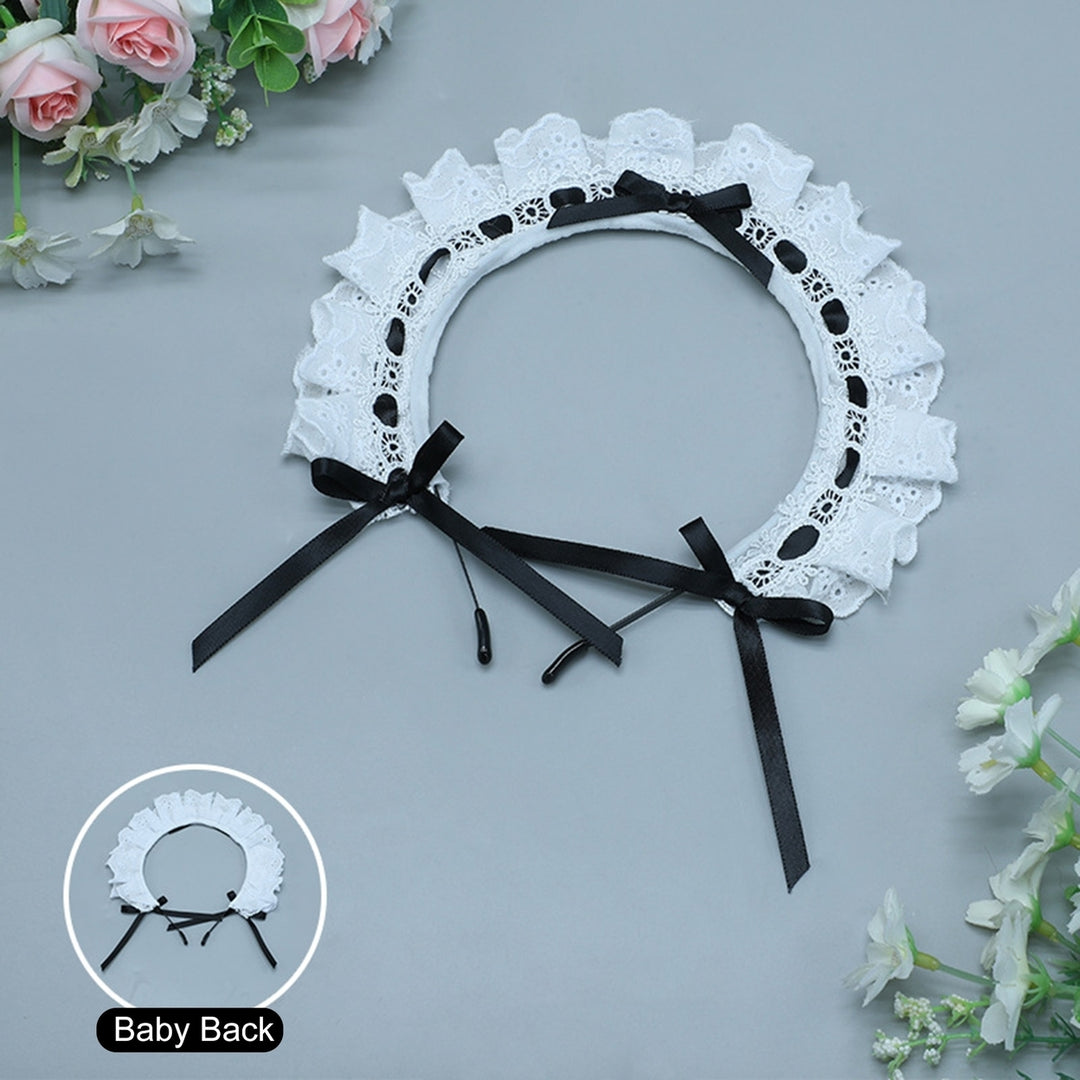 Women Headband Lolita Style Lace Hollow Out Bow-knot Shirring Cosplay Cartoon Maid Anime Hair Band Photography Prop Image 12