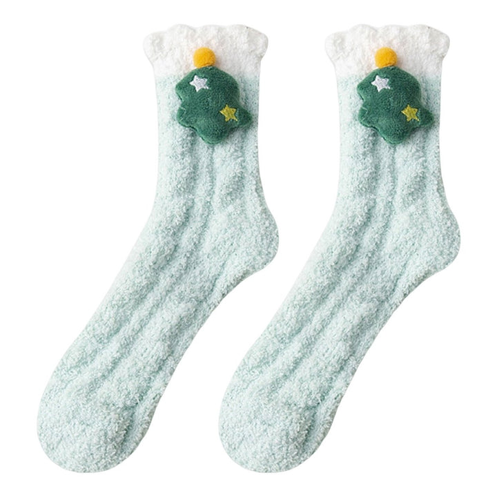 1 Pair Women Socks Lovely Thick Coral Fleece Mid-Tube Socks Keep Warm Various Styles Winter Christmas Home Floor Socks Image 1