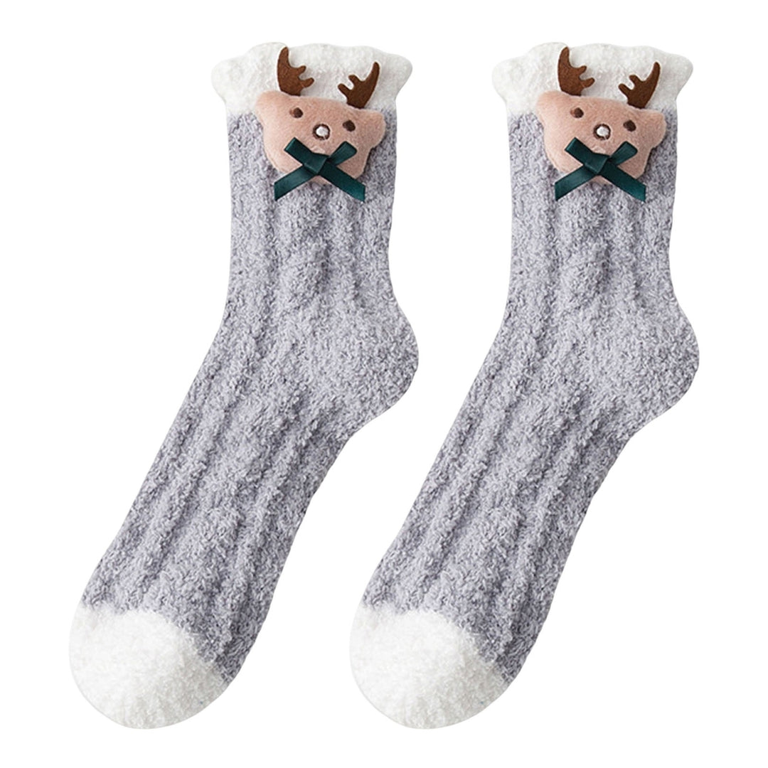 1 Pair Women Socks Lovely Thick Coral Fleece Mid-Tube Socks Keep Warm Various Styles Winter Christmas Home Floor Socks Image 7