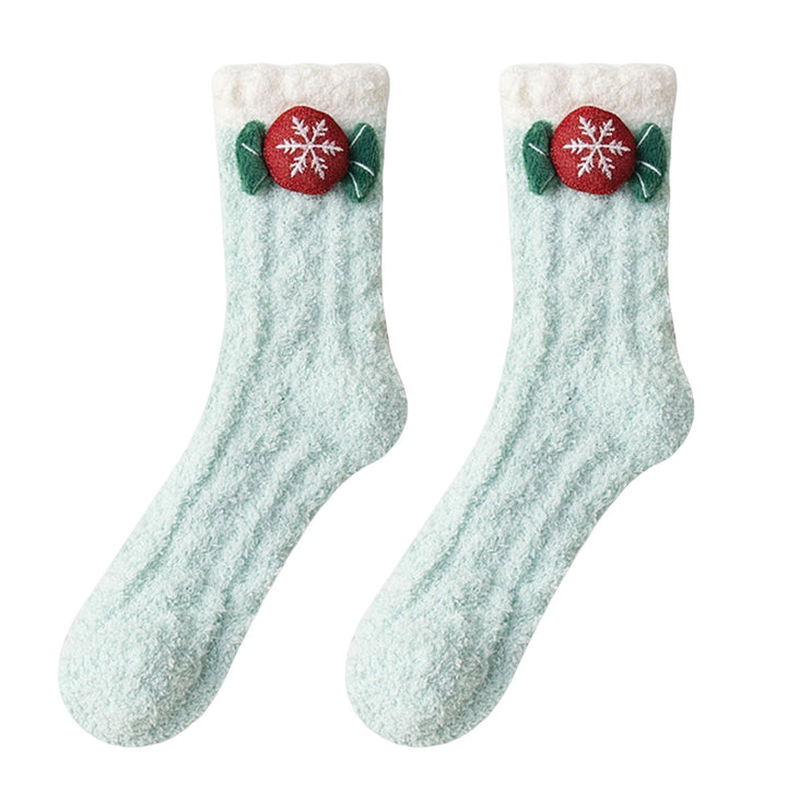 1 Pair Women Socks Lovely Thick Coral Fleece Mid-Tube Socks Keep Warm Various Styles Winter Christmas Home Floor Socks Image 8