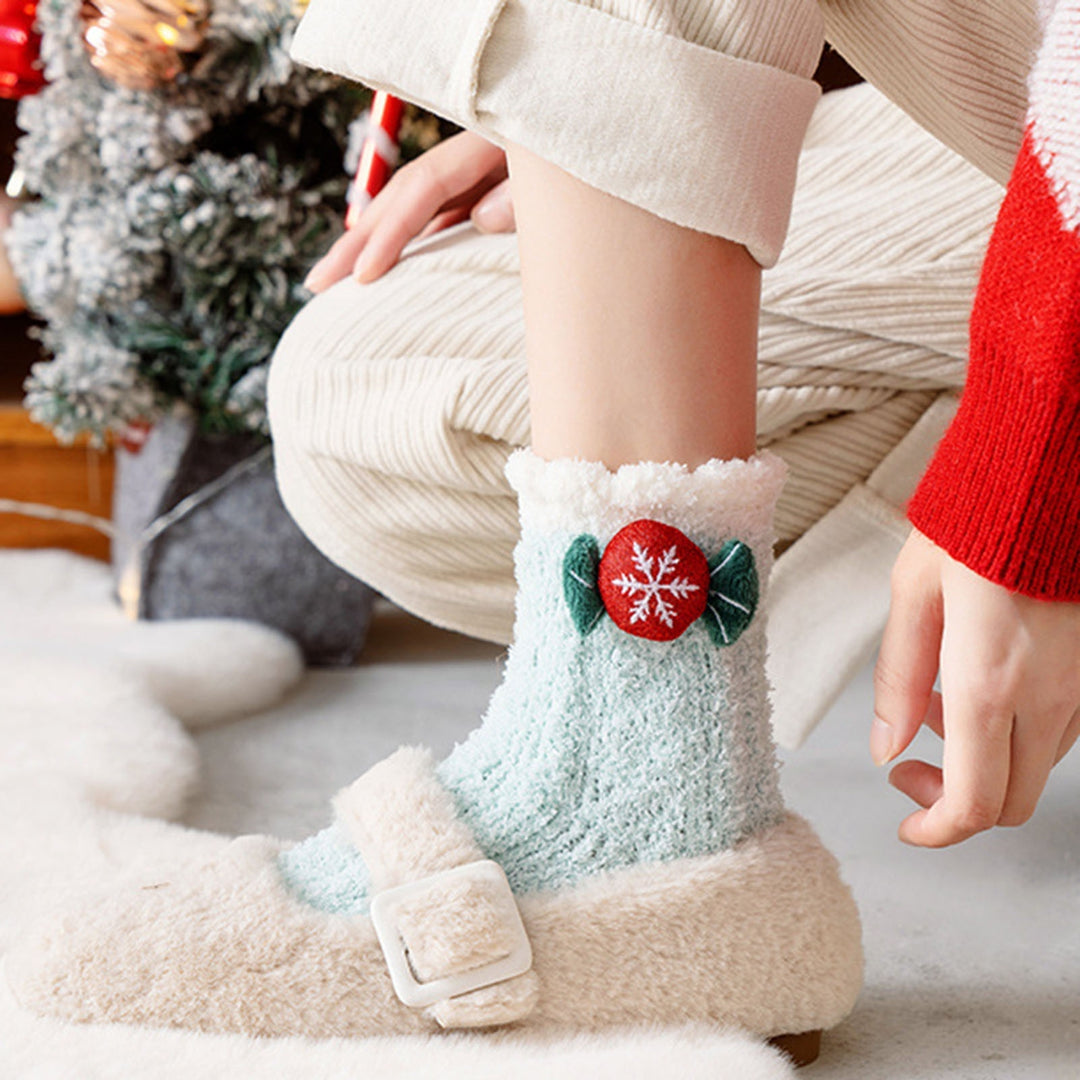 1 Pair Women Socks Lovely Thick Coral Fleece Mid-Tube Socks Keep Warm Various Styles Winter Christmas Home Floor Socks Image 11