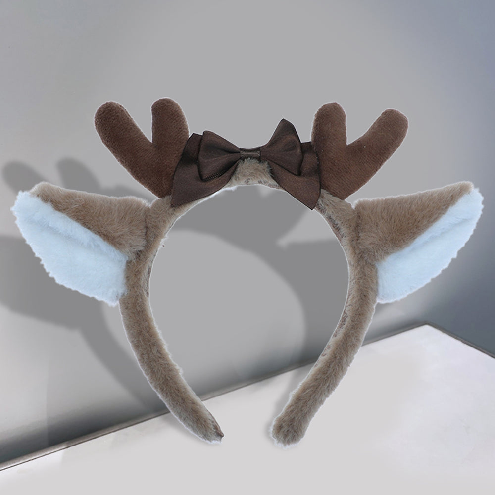 Deer Ears Hairband Plush Antler Ribbon Bow Built-in Bracket Halloween Christmas Prop Cosplay Party Animal Ears Hair Hoop Image 2