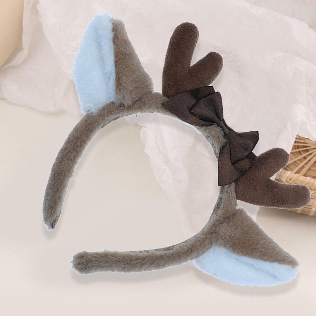 Deer Ears Hairband Plush Antler Ribbon Bow Built-in Bracket Halloween Christmas Prop Cosplay Party Animal Ears Hair Hoop Image 3