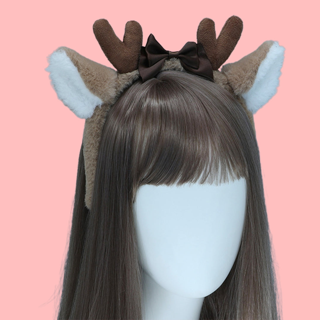 Deer Ears Hairband Plush Antler Ribbon Bow Built-in Bracket Halloween Christmas Prop Cosplay Party Animal Ears Hair Hoop Image 4