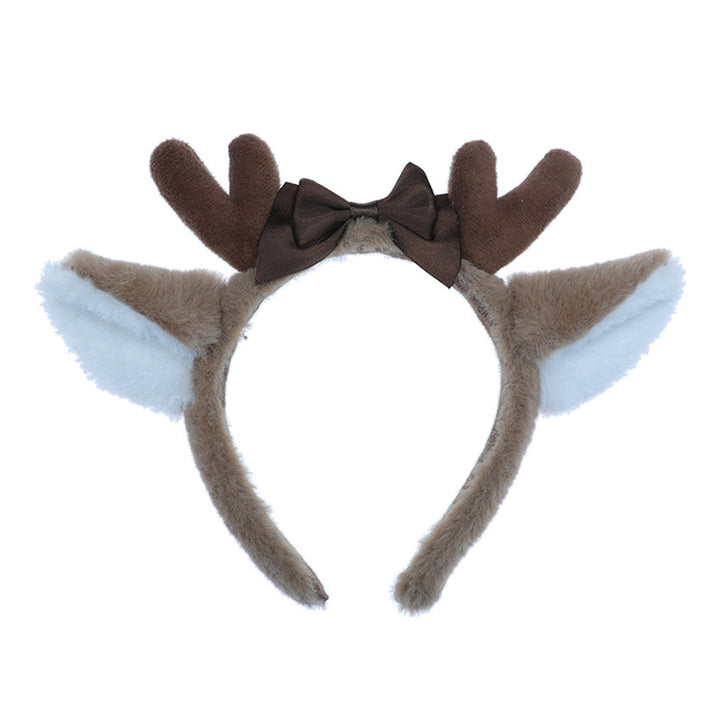 Deer Ears Hairband Plush Antler Ribbon Bow Built-in Bracket Halloween Christmas Prop Cosplay Party Animal Ears Hair Hoop Image 4