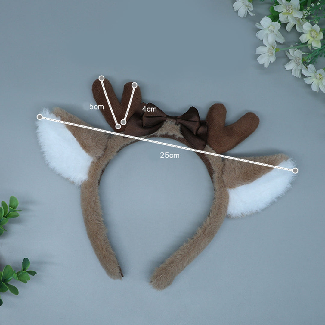 Deer Ears Hairband Plush Antler Ribbon Bow Built-in Bracket Halloween Christmas Prop Cosplay Party Animal Ears Hair Hoop Image 6