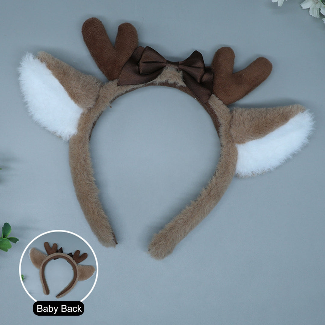 Deer Ears Hairband Plush Antler Ribbon Bow Built-in Bracket Halloween Christmas Prop Cosplay Party Animal Ears Hair Hoop Image 7