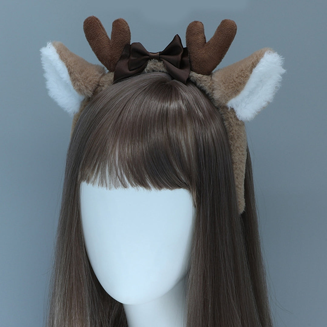 Deer Ears Hairband Plush Antler Ribbon Bow Built-in Bracket Halloween Christmas Prop Cosplay Party Animal Ears Hair Hoop Image 8