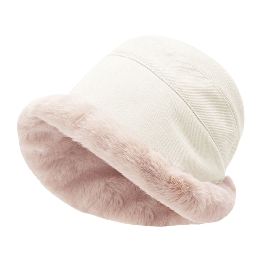 Winter Hat Solid Color Wide Brim Soft Casual Cap Thickened Keep Warm Head Wear Bucket Hat Plush Pot Cap Streetwear Women Image 3