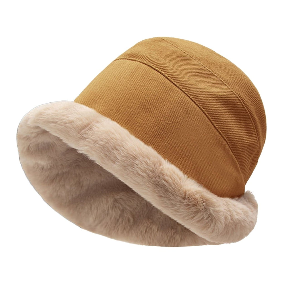 Winter Hat Solid Color Wide Brim Soft Casual Cap Thickened Keep Warm Head Wear Bucket Hat Plush Pot Cap Streetwear Women Image 4