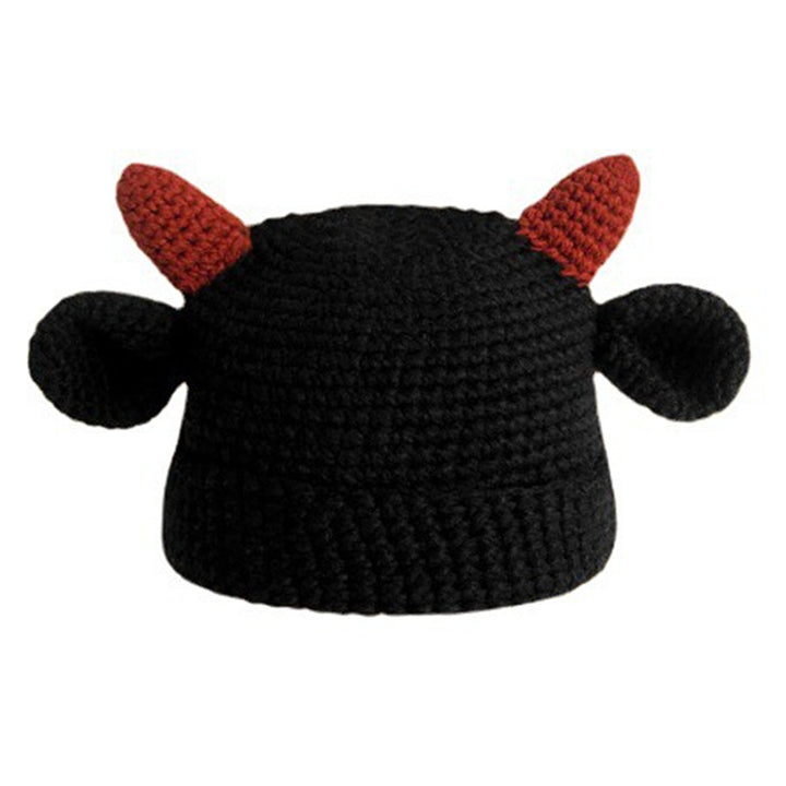 Knitted Hat Cow Horns Ears Handmade Thickened Flanging Comfortable Ear Protection Stretchy Autumn Winter Women Beanie Image 2