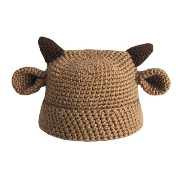 Knitted Hat Cow Horns Ears Handmade Thickened Flanging Comfortable Ear Protection Stretchy Autumn Winter Women Beanie Image 1