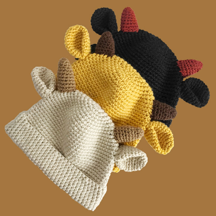 Knitted Hat Cow Horns Ears Handmade Thickened Flanging Comfortable Ear Protection Stretchy Autumn Winter Women Beanie Image 11