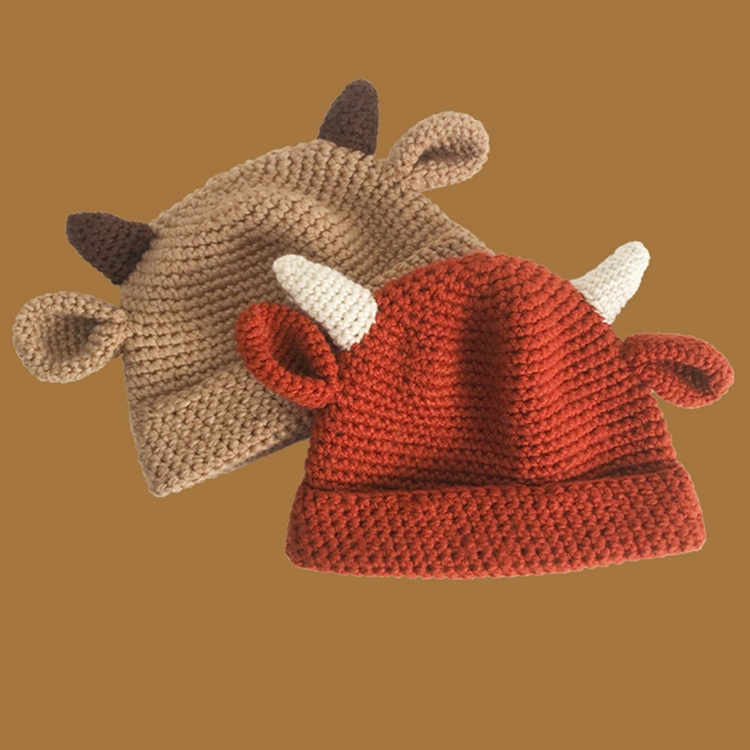 Knitted Hat Cow Horns Ears Handmade Thickened Flanging Comfortable Ear Protection Stretchy Autumn Winter Women Beanie Image 12