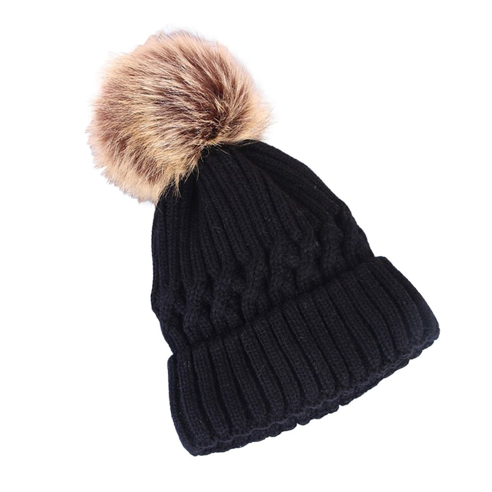 Wool Knitted Hat Thick faux Ball Decoration Keep Warmer Solid Color Winter Casual Women Skiing Beanies for Daily Wear Image 2