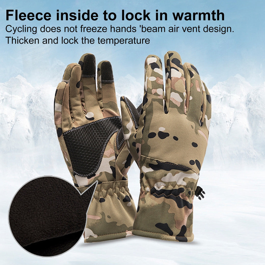 1 Pair Winter Men Sport Gloves Camouflage Touch Screen Plush Lining Anti Slip Palm Full Fingers Gloves for Cycling Image 7