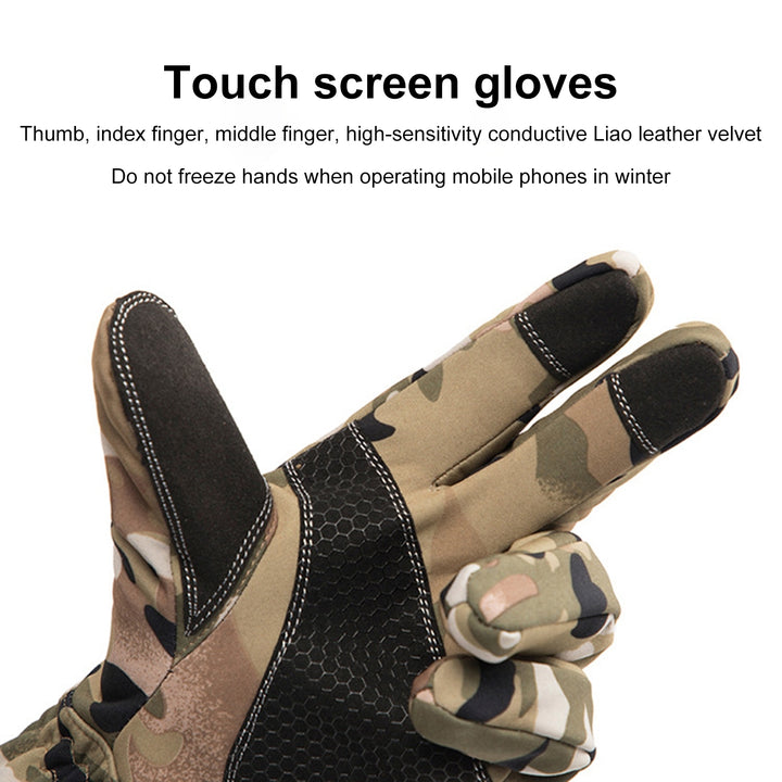 1 Pair Winter Men Sport Gloves Camouflage Touch Screen Plush Lining Anti Slip Palm Full Fingers Gloves for Cycling Image 11