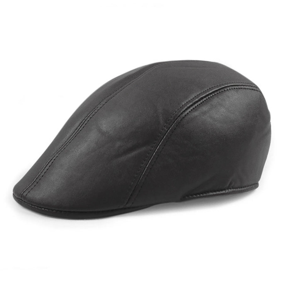 Newsboy Cap Retro Soft Comfortable Waterproof Solid Color Keep Warm Faux Leather Winter Thermal Men Beret Flat Hat for Image 1