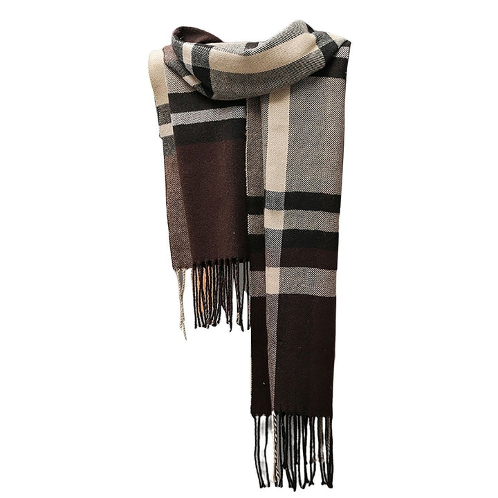 Men Scarf British Style Classic Plaid Fringed Tassels Soft Keep Warm Faux Cashmere Autumn Winter Adults Long Scarf for Image 1