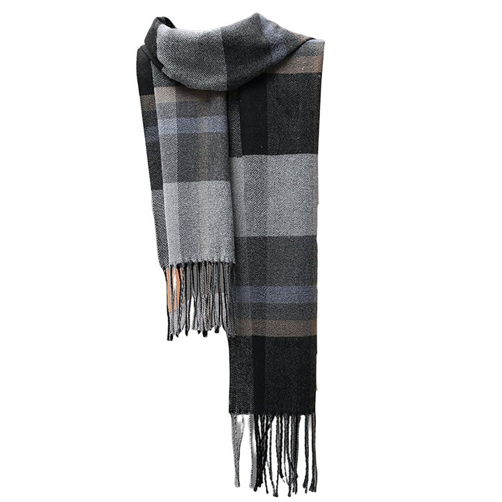 Men Scarf British Style Classic Plaid Fringed Tassels Soft Keep Warm Faux Cashmere Autumn Winter Adults Long Scarf for Image 1